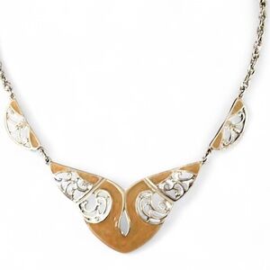 Vintage Enamel Yellow Silver Bib Necklace